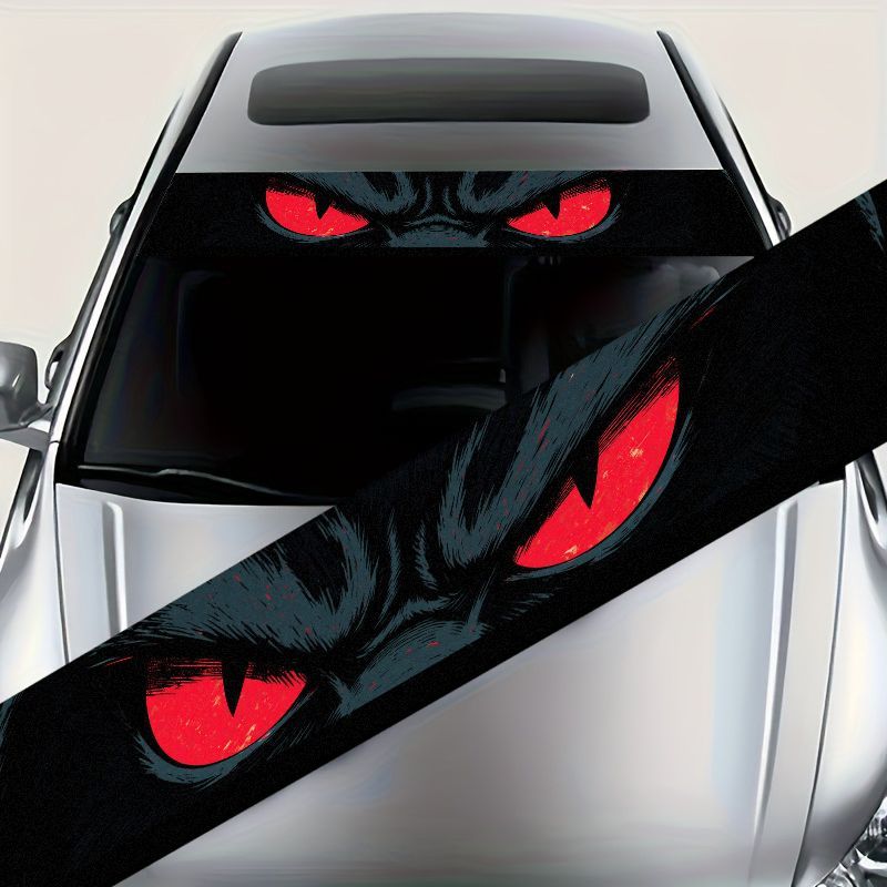 Car Accessories Banner - 車のフロントガラス用サンバイザーバナーデカール 悪魔の赤い目 グラフィックビニールステッカー 自己粘着 防水 オートフィルム