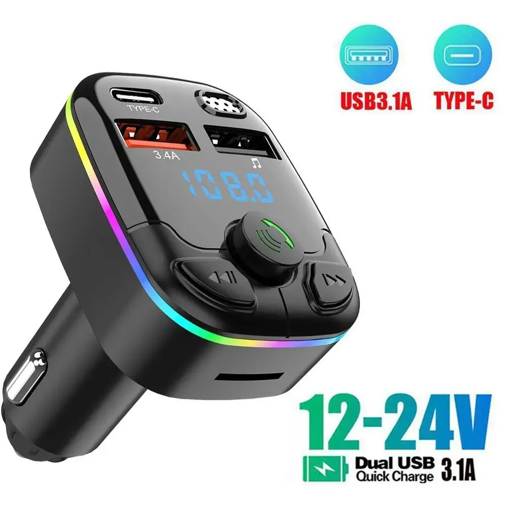 Fm Transmitter - 車用ワイヤレスFMトランスミッターアダプター,デュアルUSBポート充電器,シガレットライター,mp3プレーヤーキット,ハンズフリー,3.4a急速充電