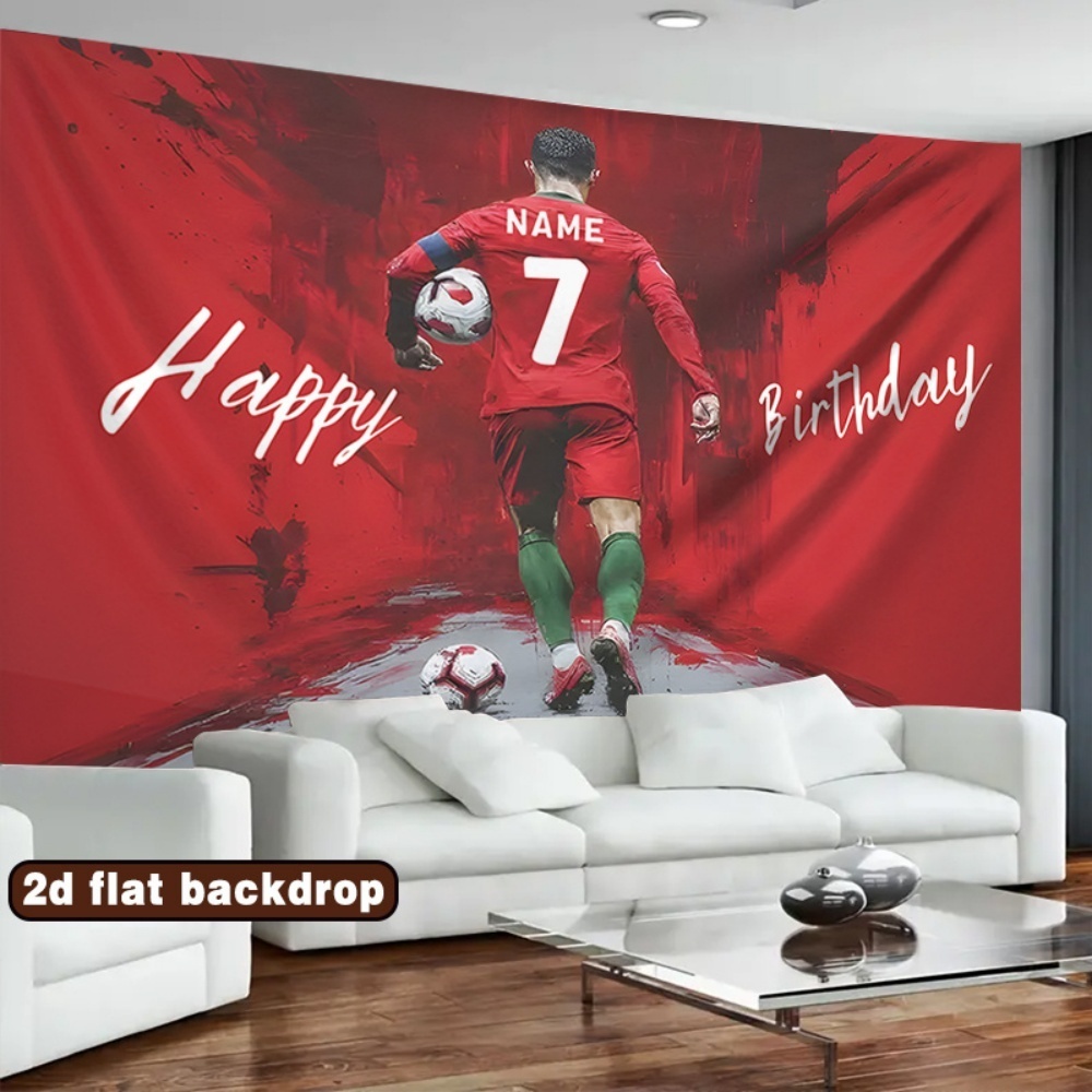 Car Accessories Banner - 2Dフラットカスタム誕生日バナー、サッカーをテーマにした名前入り - 赤と白のパーティーデコレーション、部屋やパーティーに
