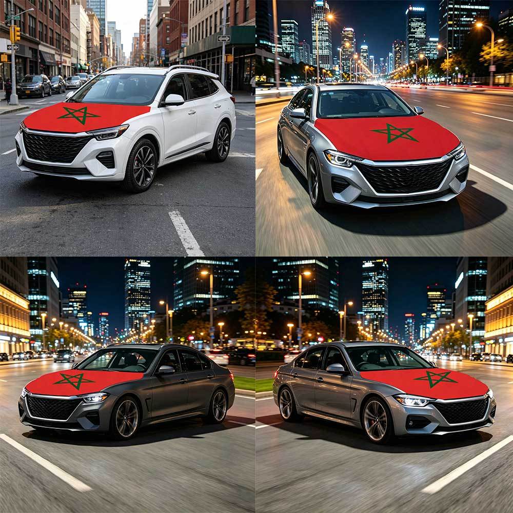 モロッコ国旗バナー車用ボンネットカバー、伸縮性のある生地のエ - Car Accessories Banner のレビューと価格