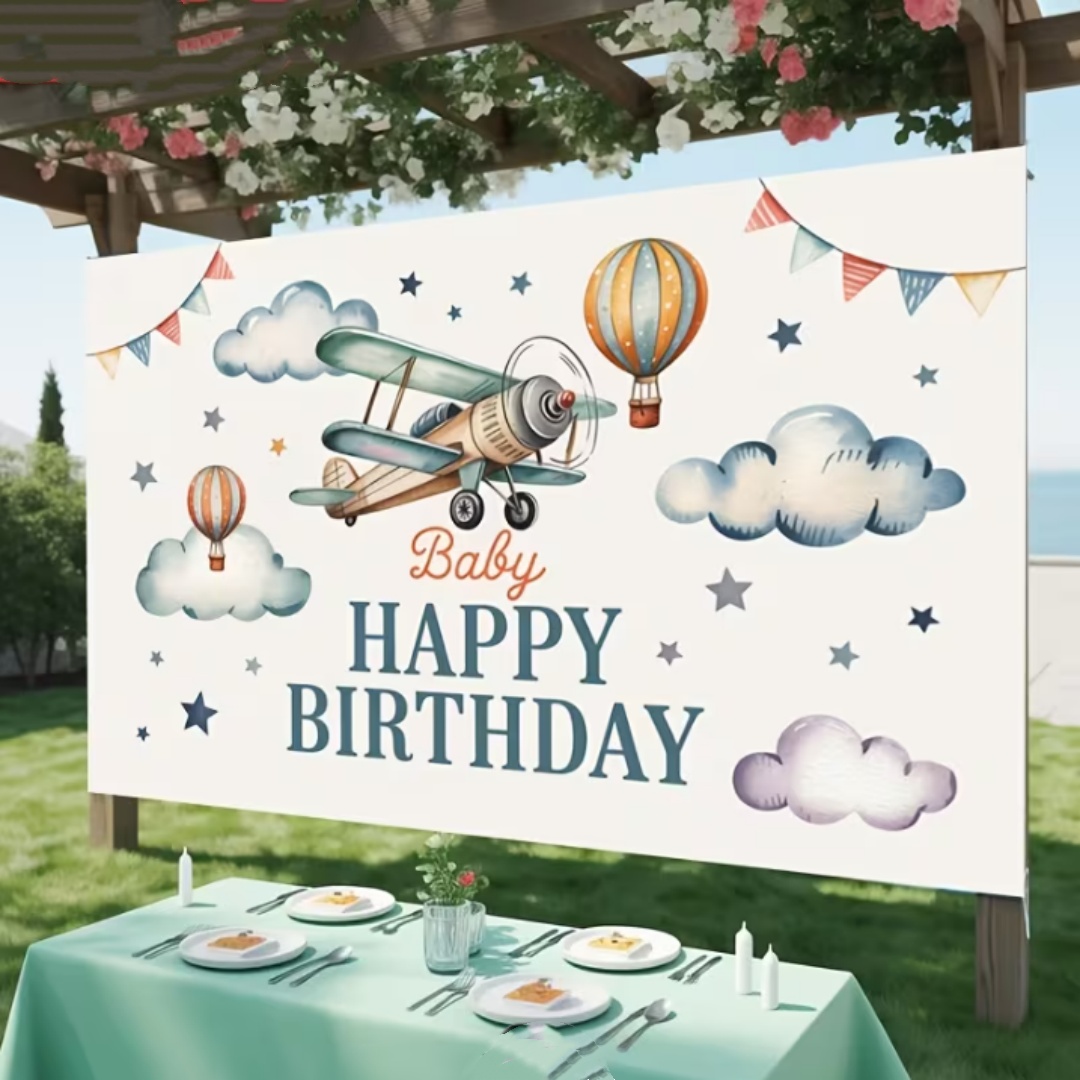 飛行機テーマ子供の誕生日背景飛行士冒険航空機バナー男の子の誕 - Car Accessories Banner のレビューと価格