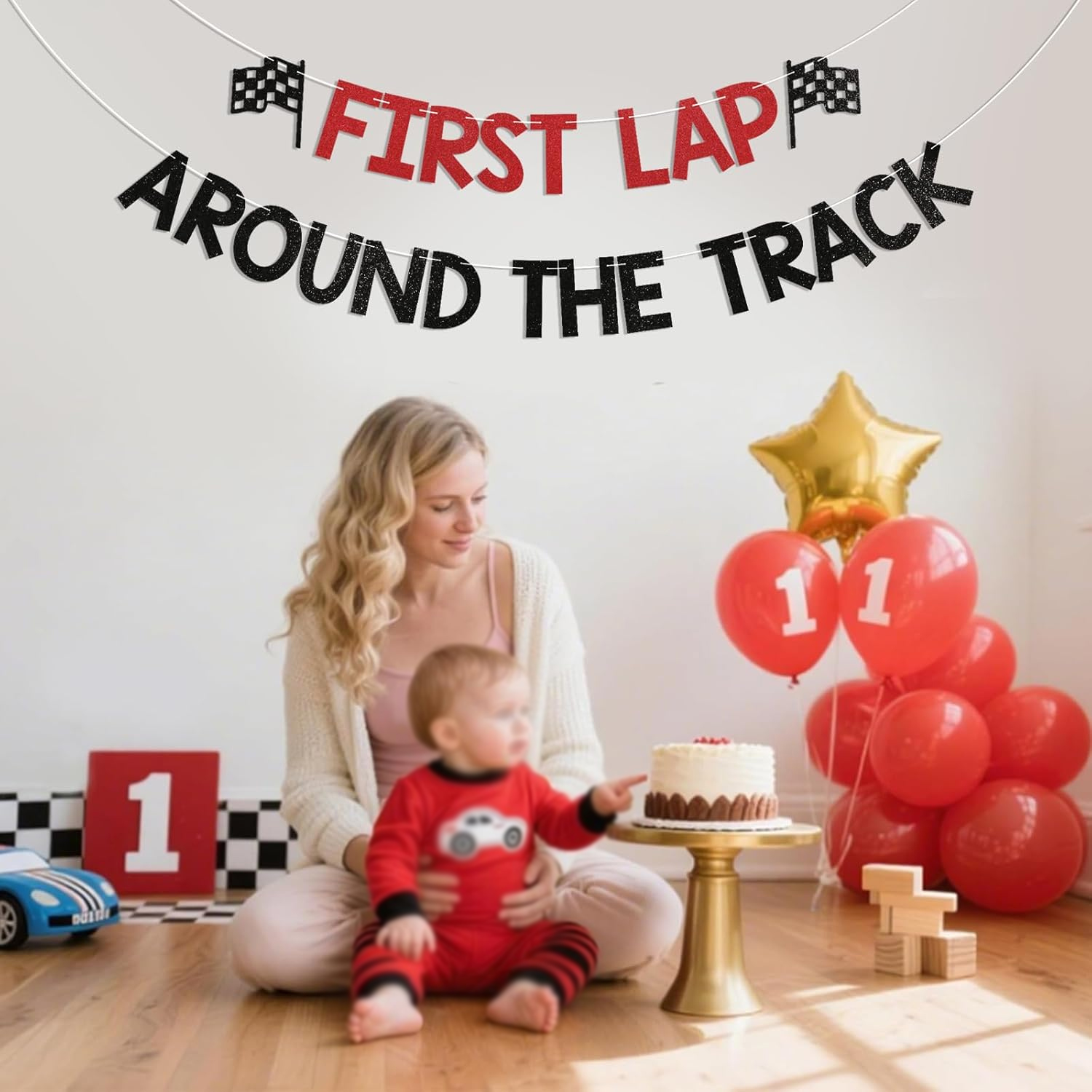 トラック周回用バナー - ヴィンテージレースカーの1歳の誕生 - Car Accessories Banner のレビューと価格